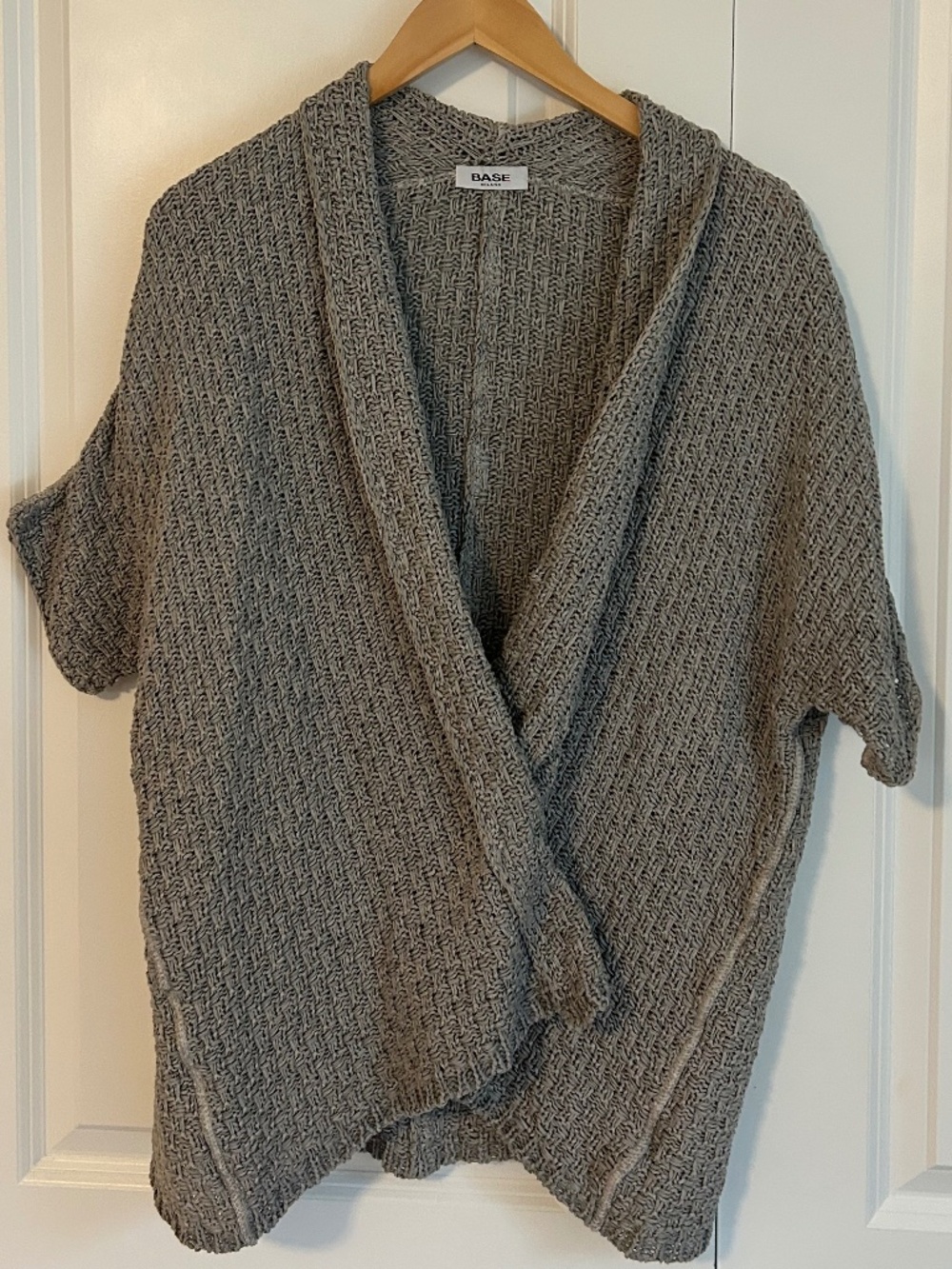 BASE MILANO open front short sleeve cardigan cotton blend gray mushroom sz M